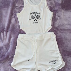 White Tennis Ball Society Tank and Shorts Set
